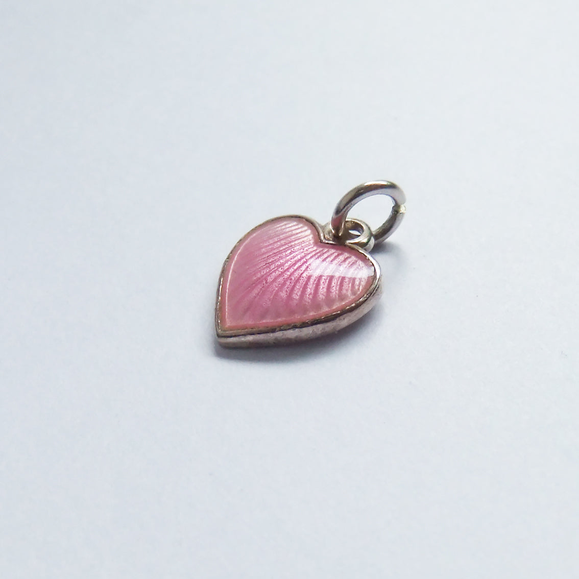 Vintage Scandinavian Heart Charm Sterling Silver Pink Enamel
