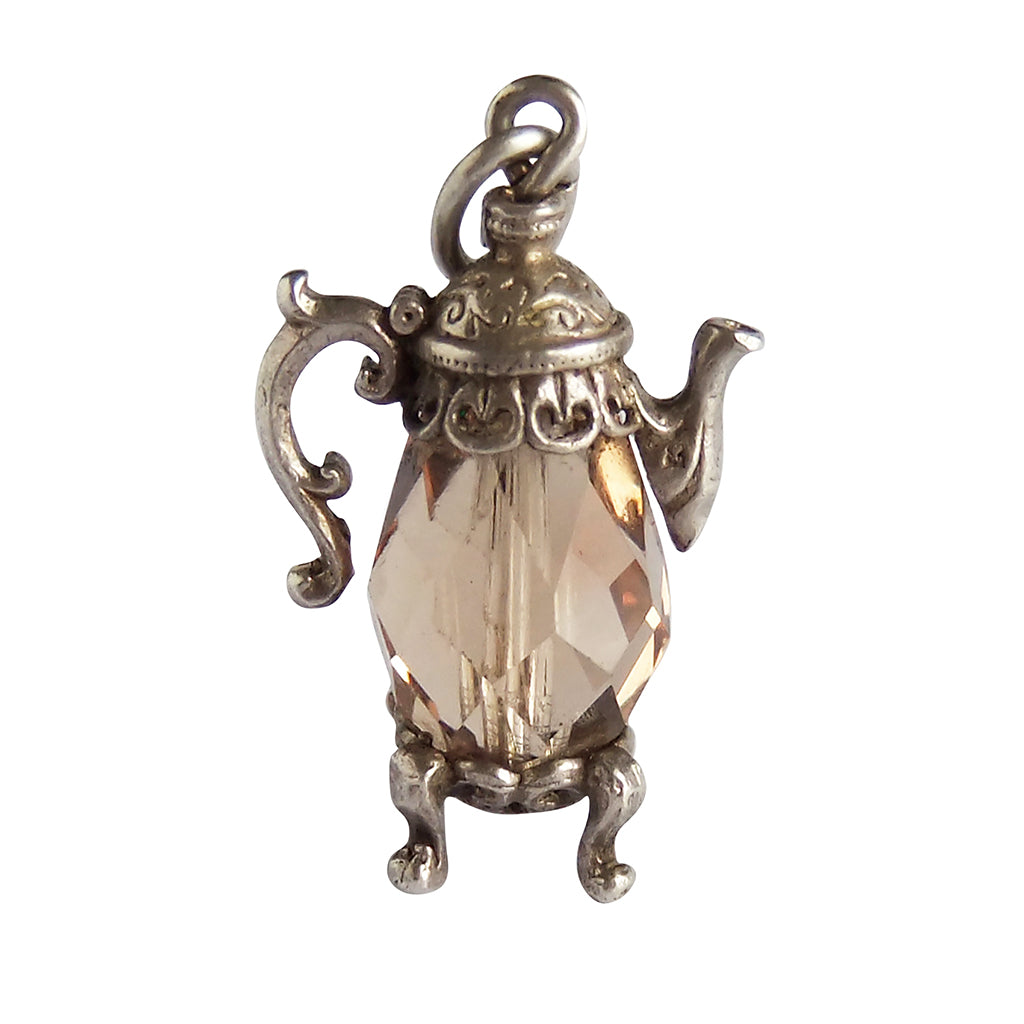 Vintage Nuvo Brown Crystal Coffee Pot Sterling Silver Charm