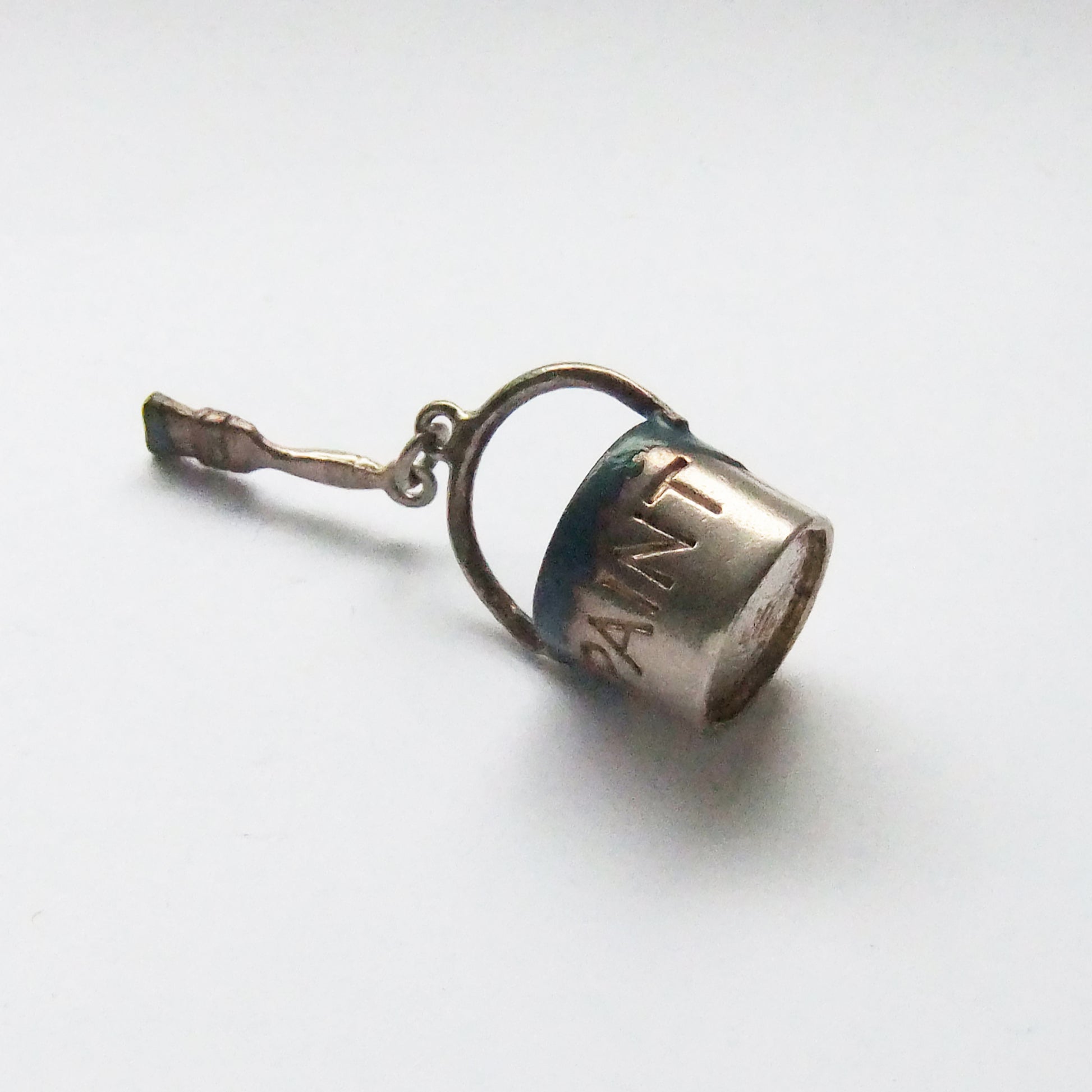 Nuvo Paint Pot and Brush Vintage Sterling Silver Enamel Charm