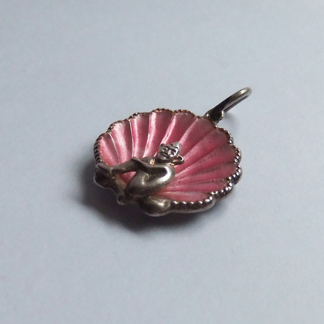 Vintage Elf in Pink Shell Charm Sterling Silver Enamel