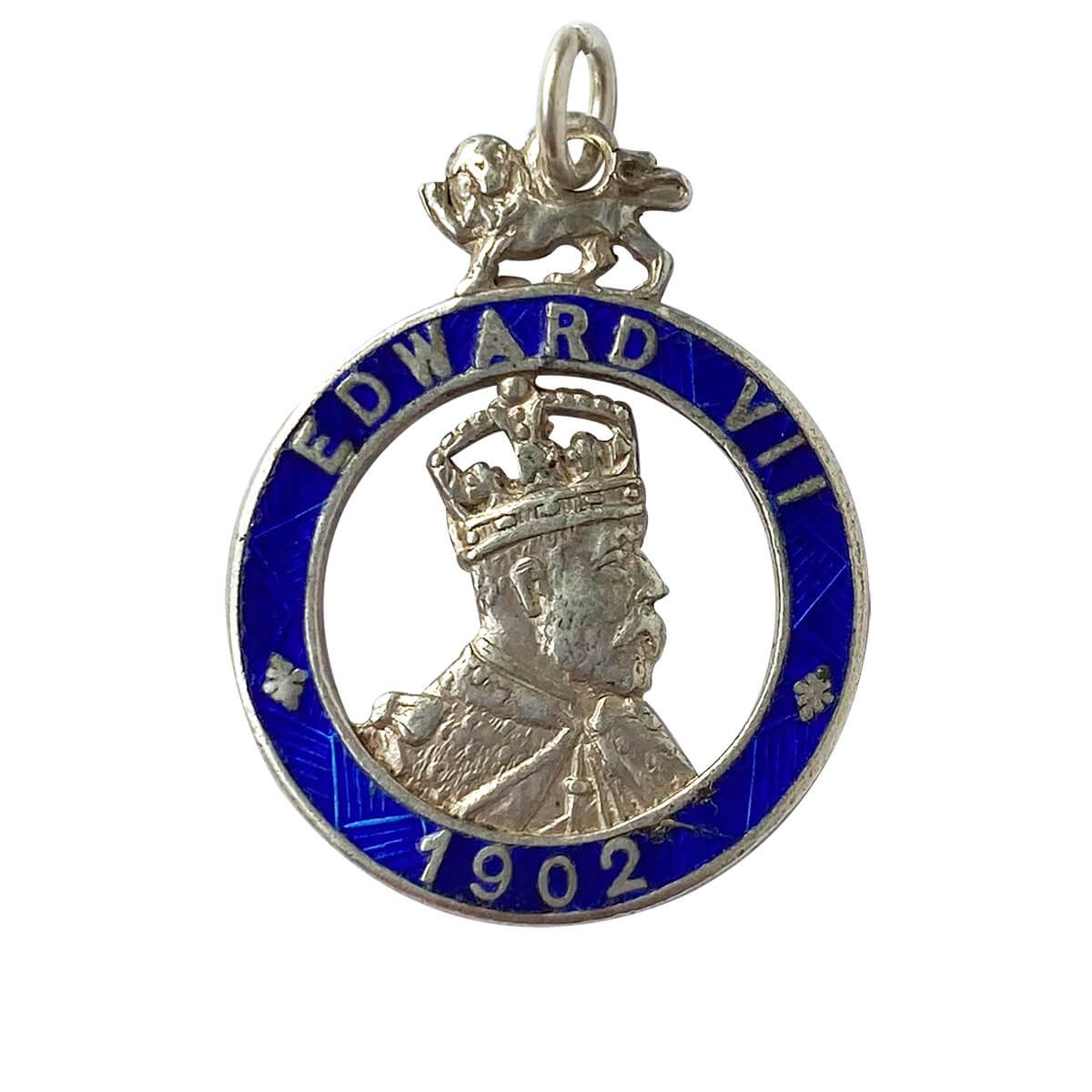 King Edward VII coronation charm by Charles Horner English silver and blue enamel pendant