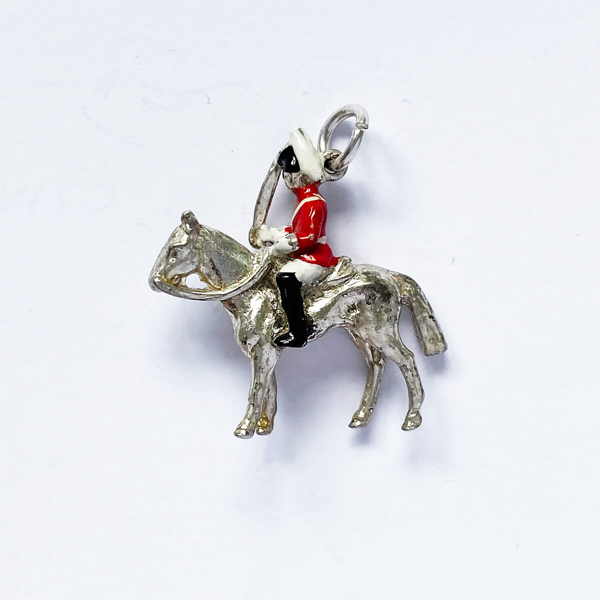 Vintage Queen's soldier on horse silver enamel English pendant from Charmarama Charms