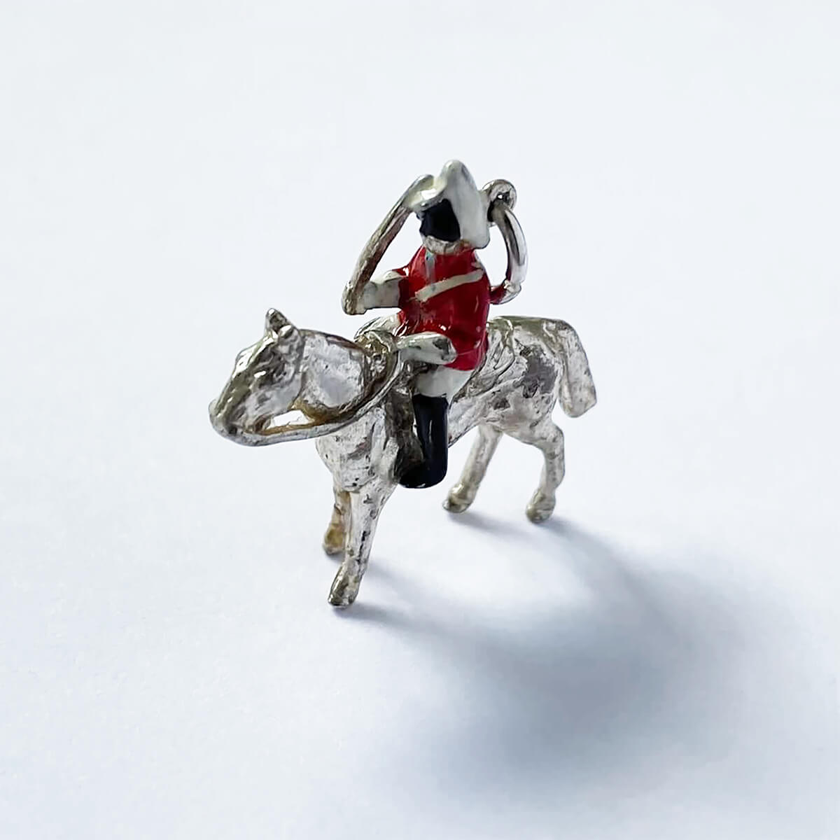 Queen Cavalry soldier on horseback silver enamel vintage English pendant from Charmarama Charms