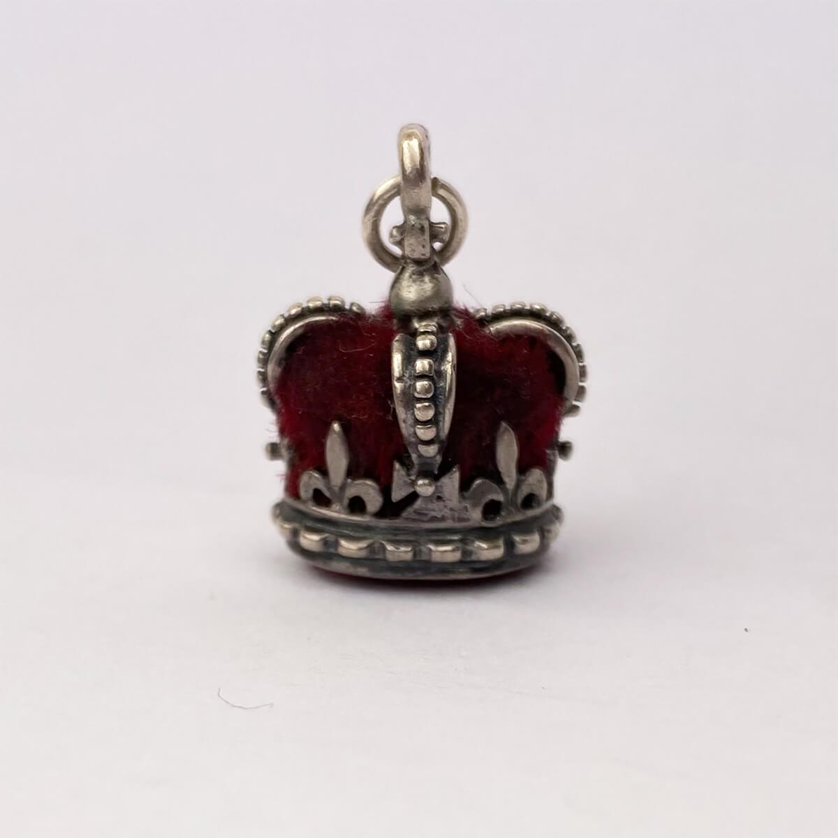 Vintage Beau royal crown charm with red velvet fabric