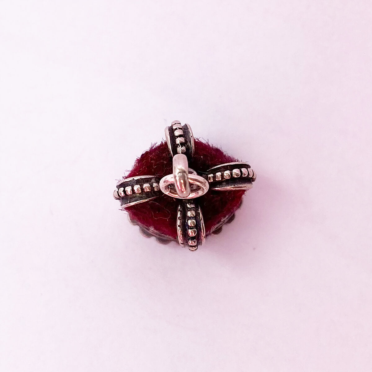Vintage sterling silver 1960s Beau royal crown charm with red velvet fabric Pendant