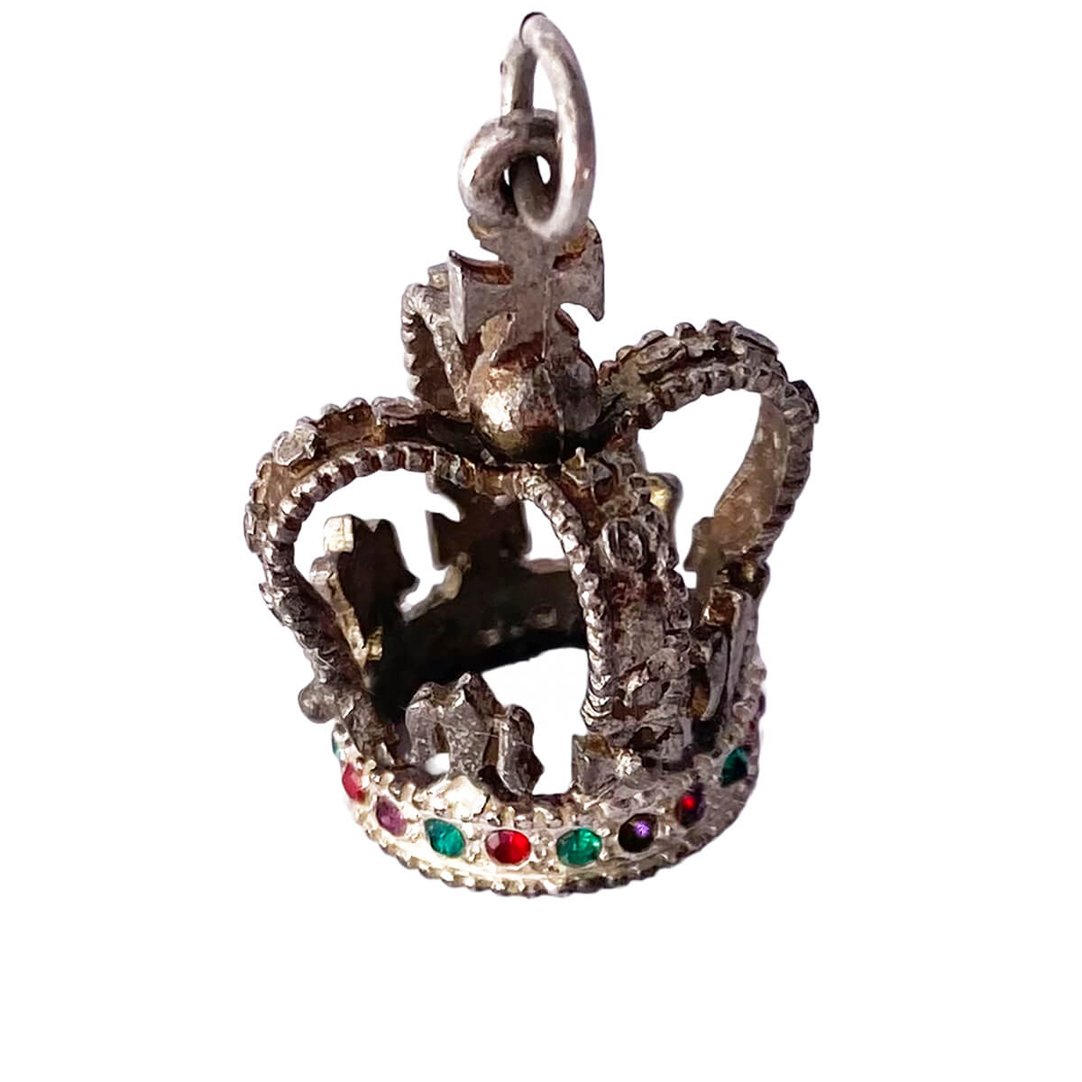 Vintage silver crystal and enamel crown charm 1960s