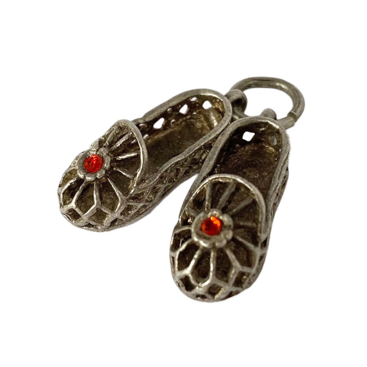 Vintage slippers charm sterling silver and red crystal pendant from Charmarama