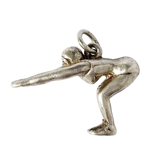 Vintage silver charm of an olympic swimmer about to dive into a pool pendant Charmarama