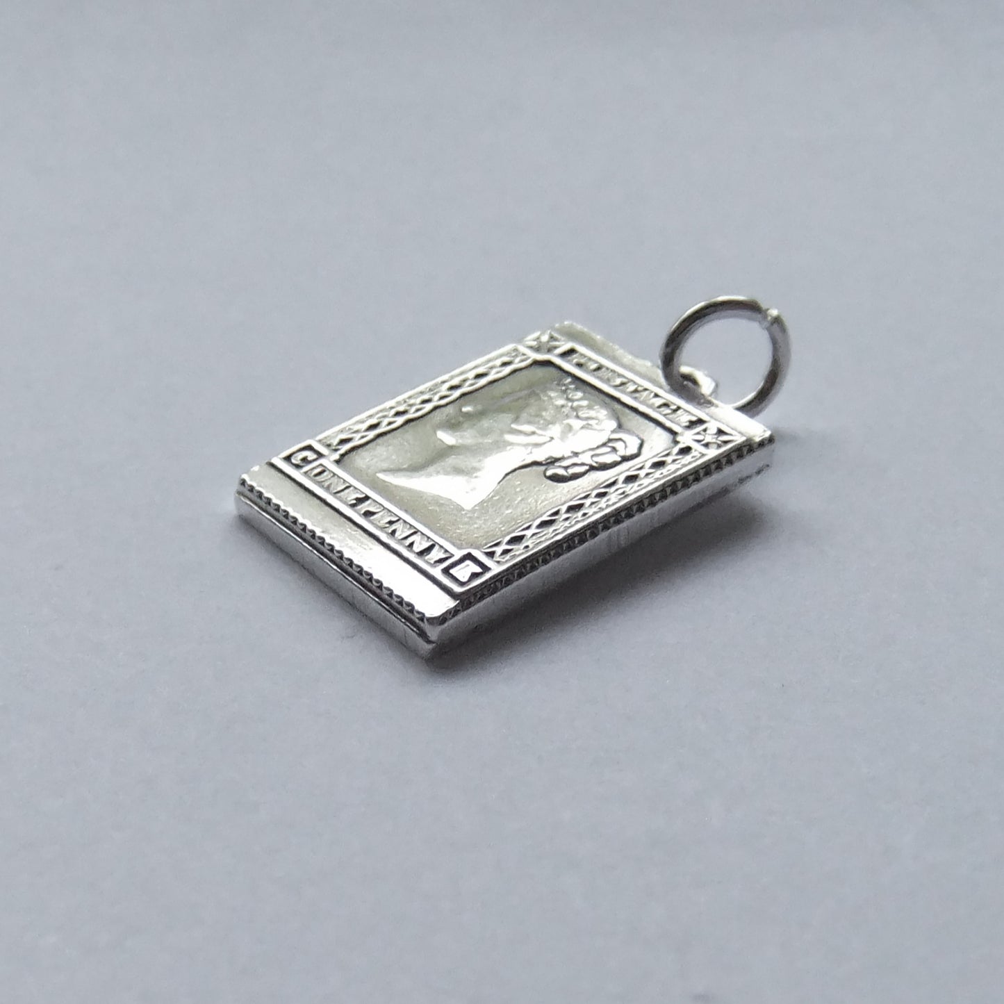 Silver Postage Stamp Charm Vintage Victorian One Penny