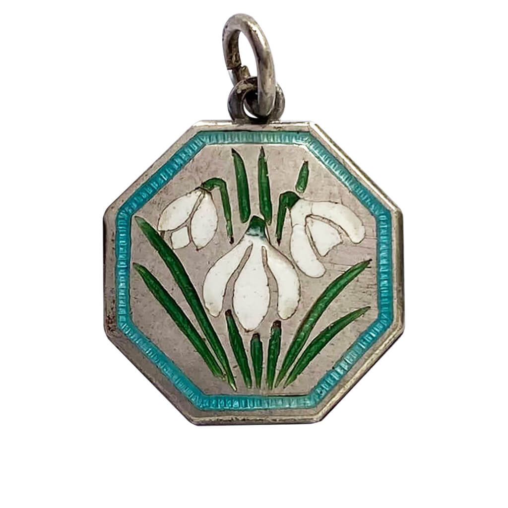 Thomas L Mott flower of the month charm snowdrop January sterling silver and enamel from Charmarama