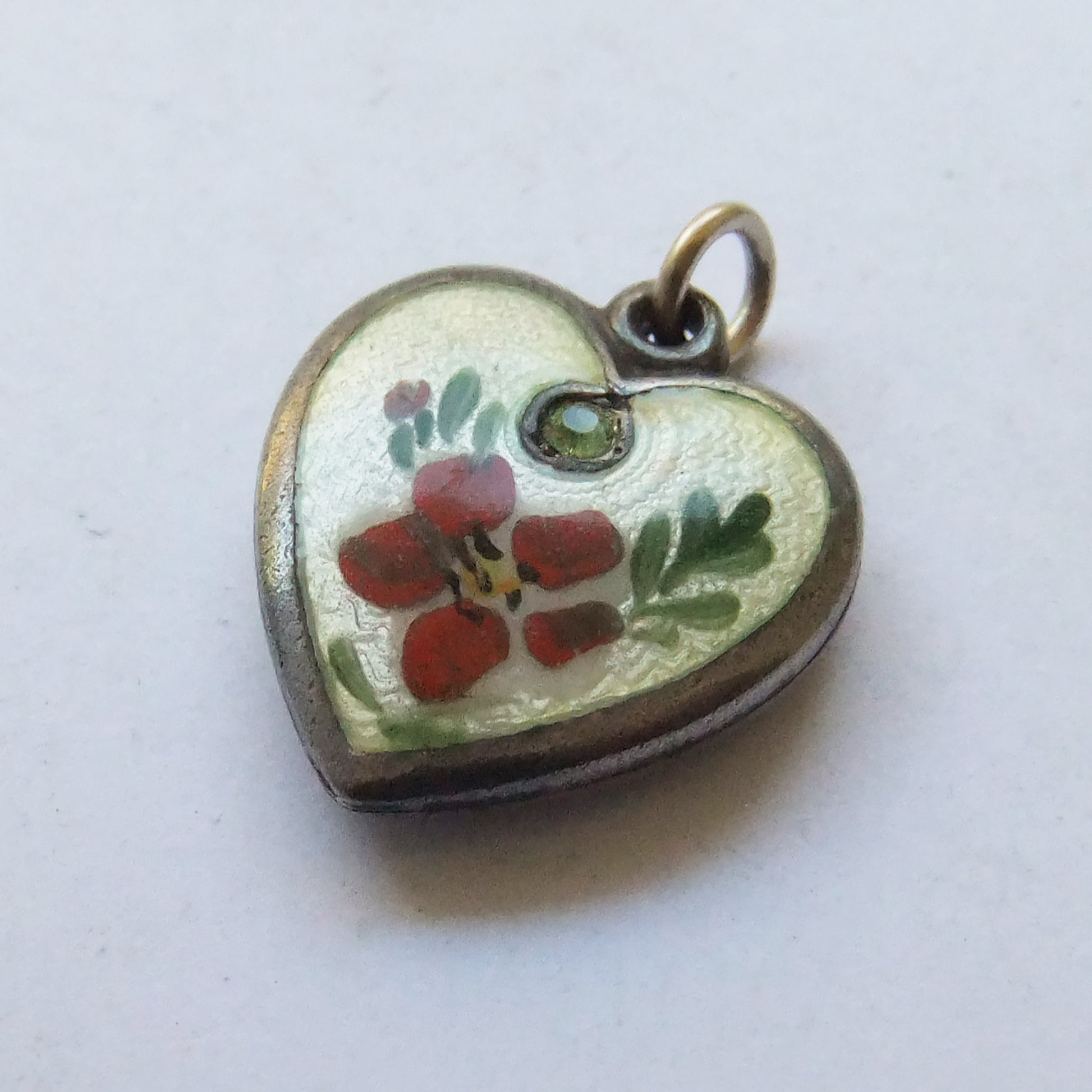Vintage Walter Lampl Flower Month August Poppy Peridot Heart Pendant