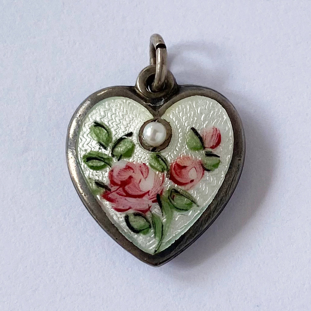 Walter Lampl June Heart Flower Rose with Pearl Pendant Vintage