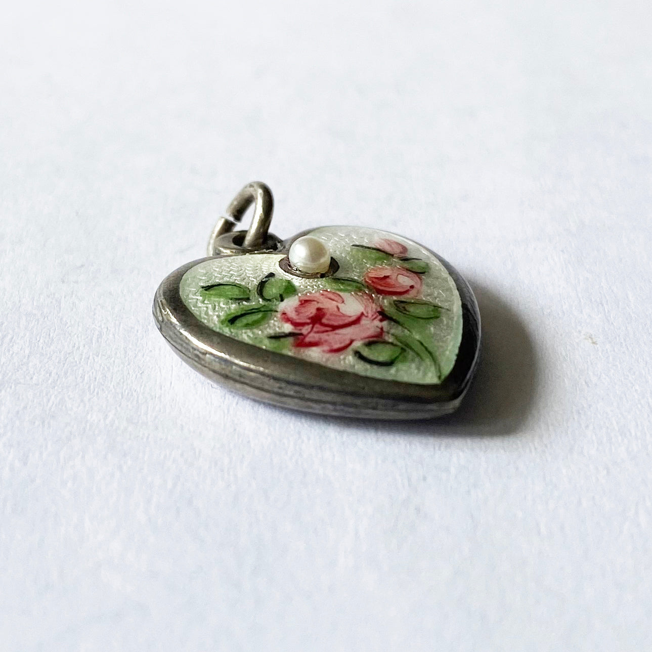 Walter Lampl June Heart Flower Rose with Pearl Pendant Vintage Side