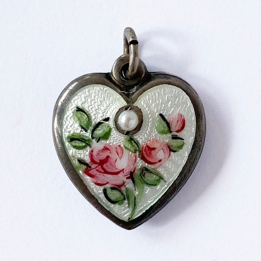 Walter Lampl June Heart Flower Rose with Pearl Pendant Vintage