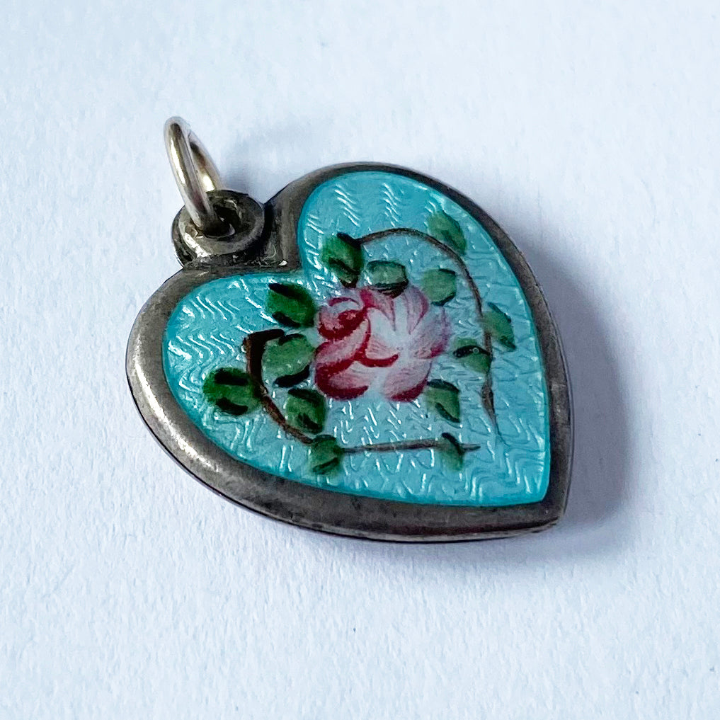 Walter Lampl Heart Charm Rose on Blue background Charmarama