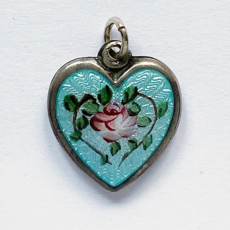 Walter Lampl Heart Charm Rose on Blue background Charmarama