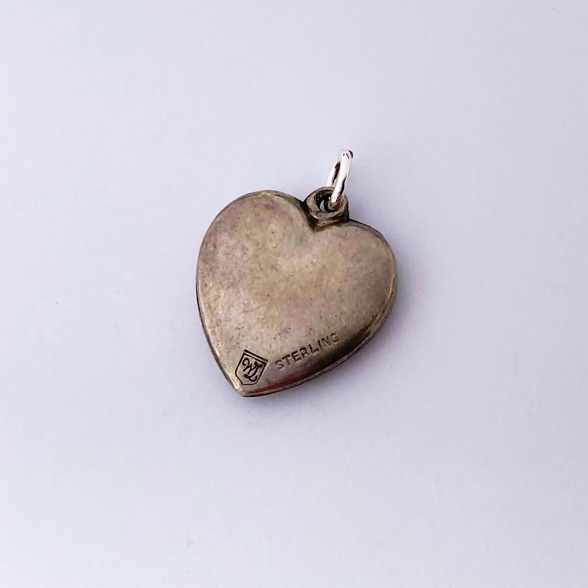 Vintage 1940s sterling silver guilloche enamel Walter Lampl puffy heart charm