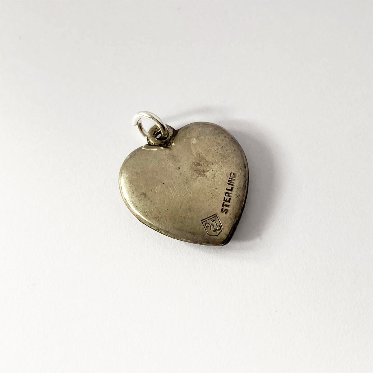 Vintage 1940s guilloche enamel sterling silver Walter Lampl puffy heart charm