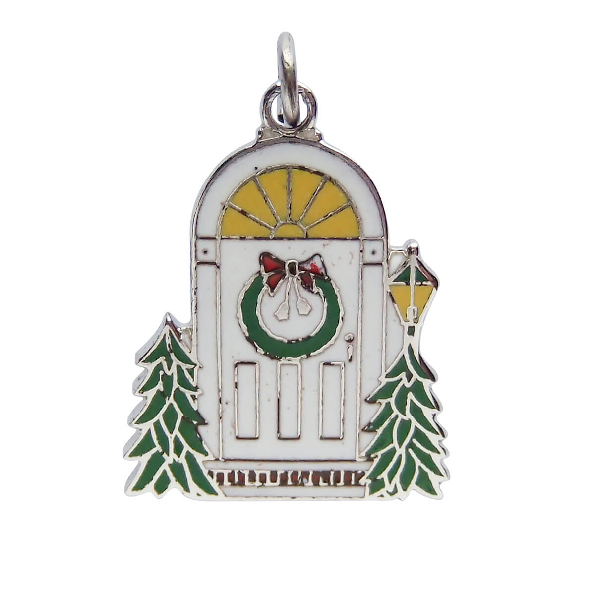 Vintage xmas decorated front door charm sterling silver pendant made by Griffith
