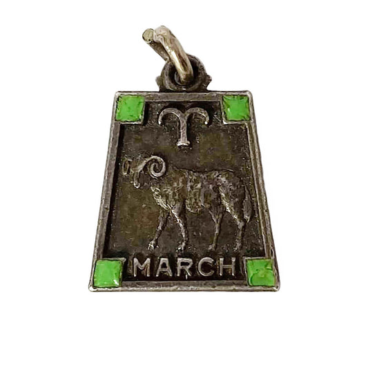 Vintage sterling silver star sign 1940s April birthday charm trapezoid zodiac pendant