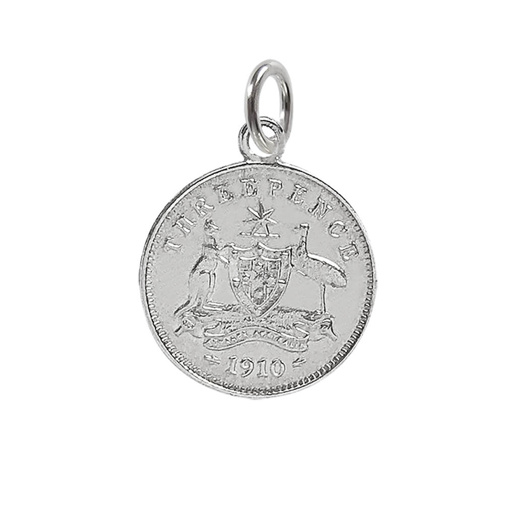Sterling silver coin charm threepence antique reproduction money pendant