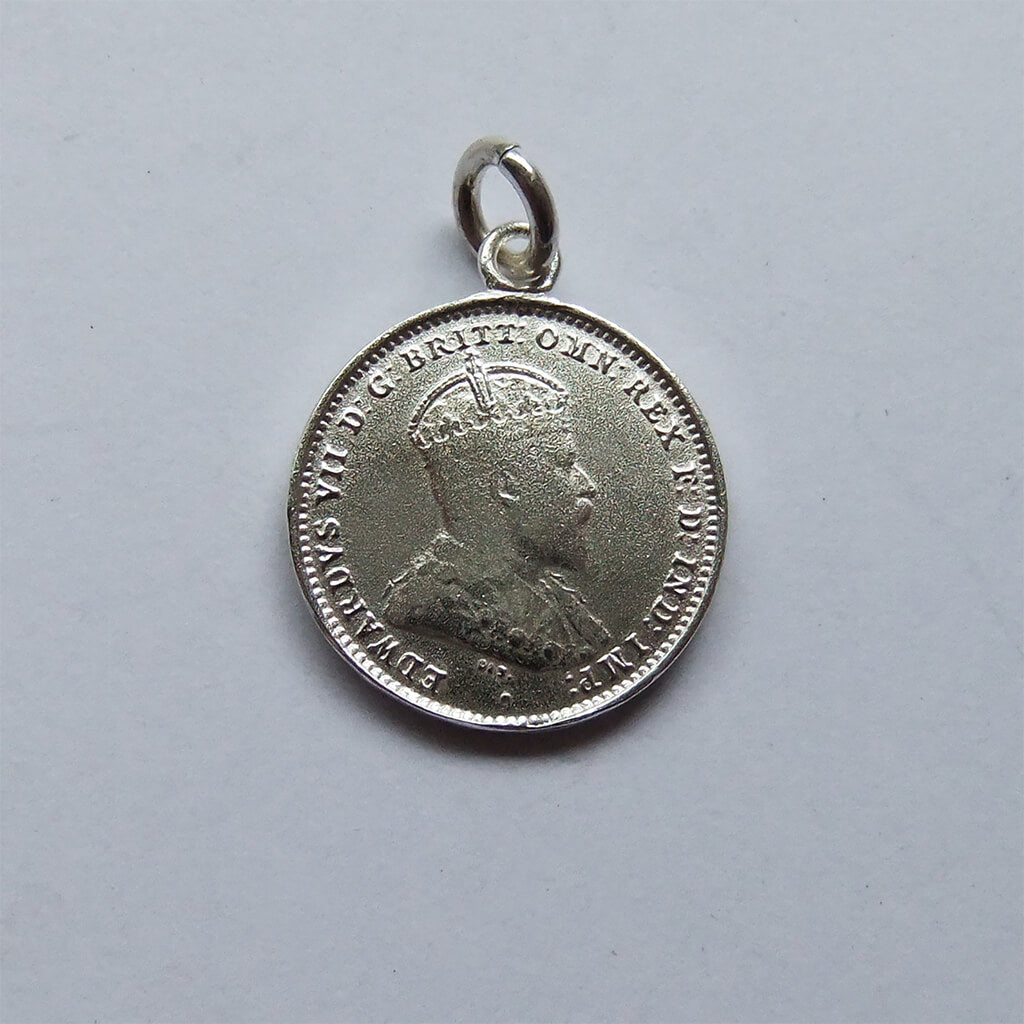 Lucky coin charm sterling silver three pence pendant