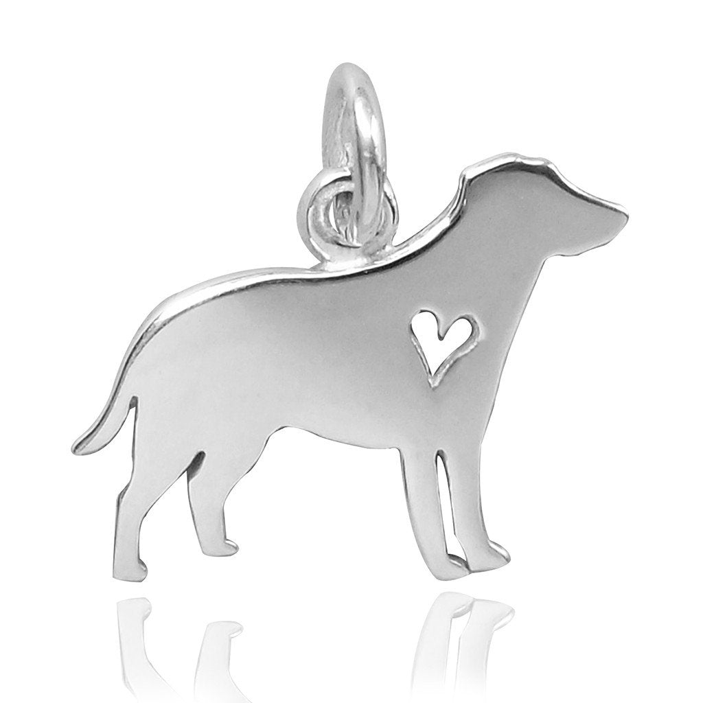 dog silhouette with heart charm