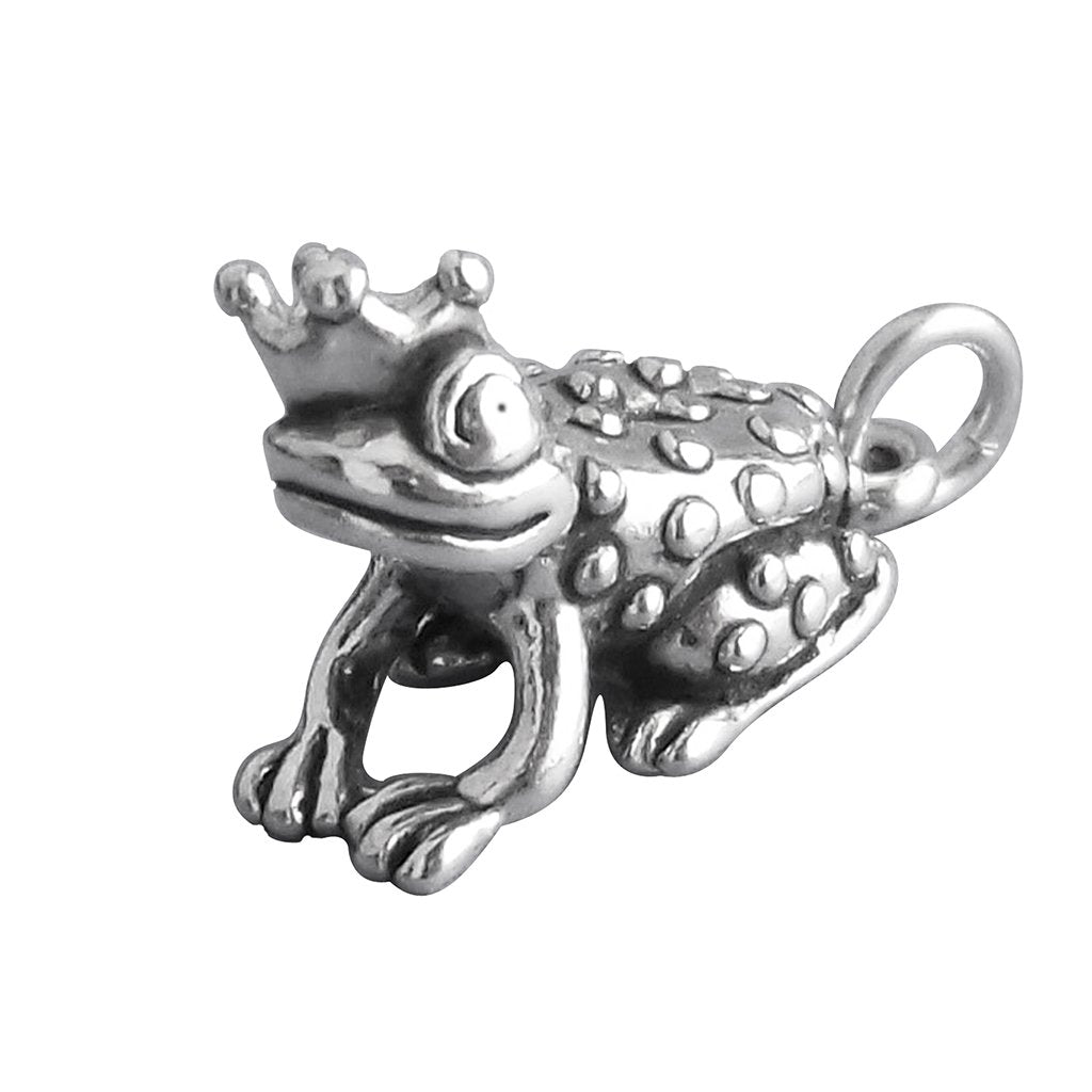 Frog Prince in Crown Charm Sterling Silver Toad Pendant