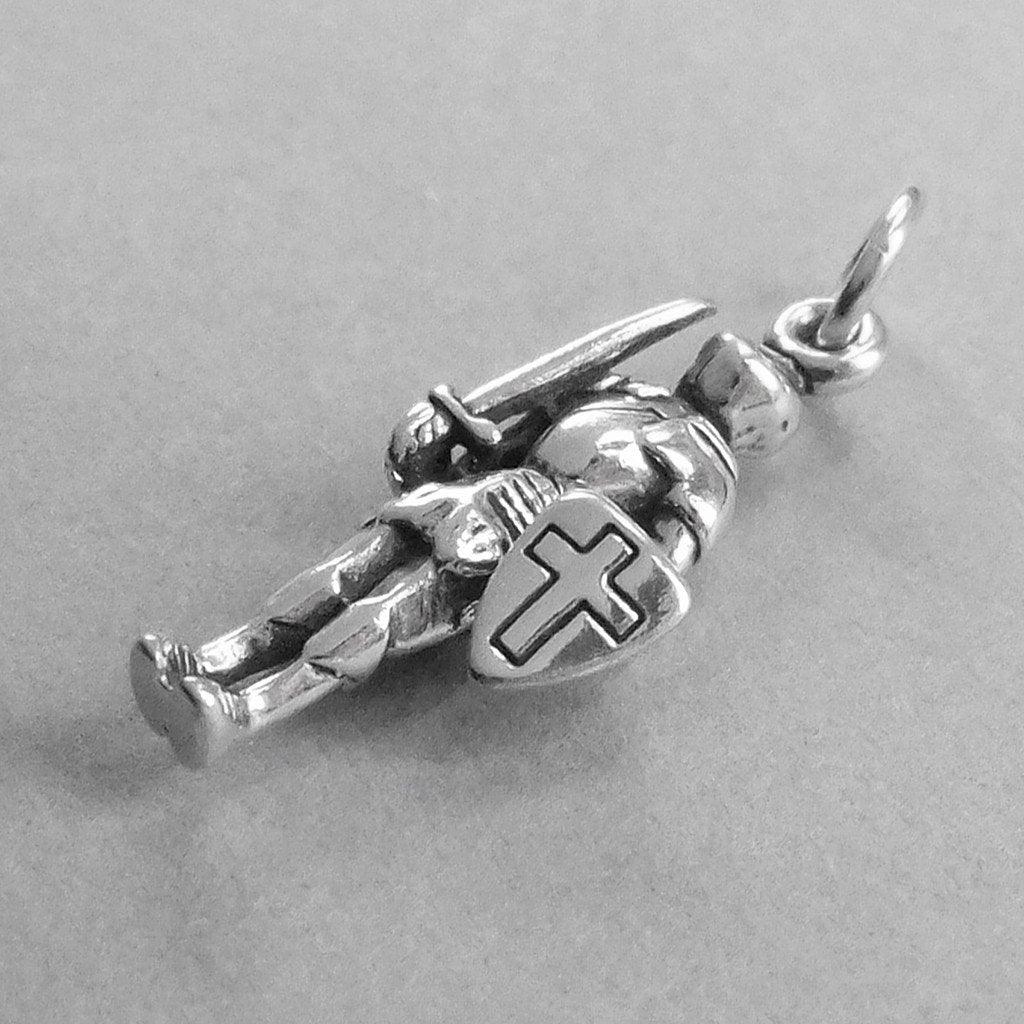 Sterling Silver Knight in Suit of Armour with Sword and Shield Charm