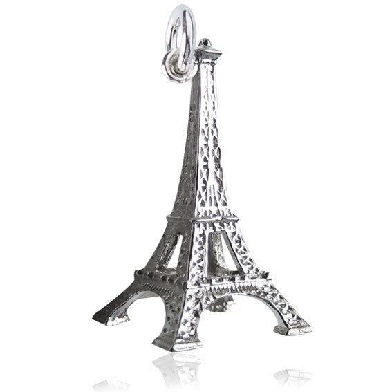Sterling silver Eiffel Tower charm on a white background