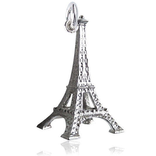 Sterling silver Eiffel Tower charm on a white background