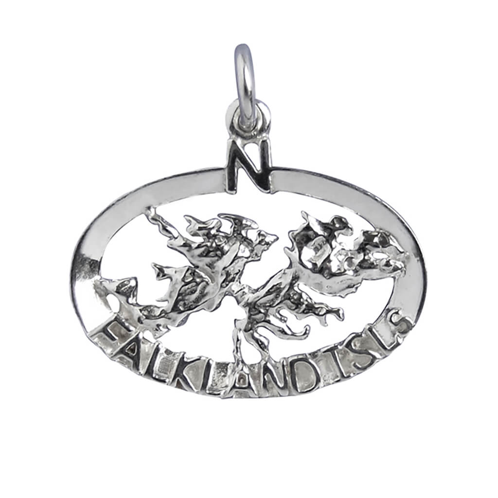 Sterling silver Falkland Islands charm on a white background