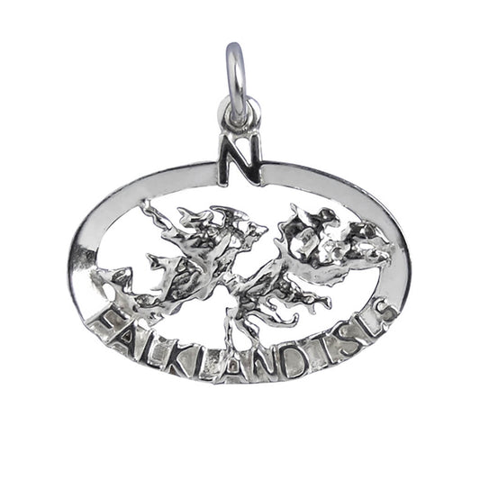 Sterling silver Falkland Islands charm on a white background