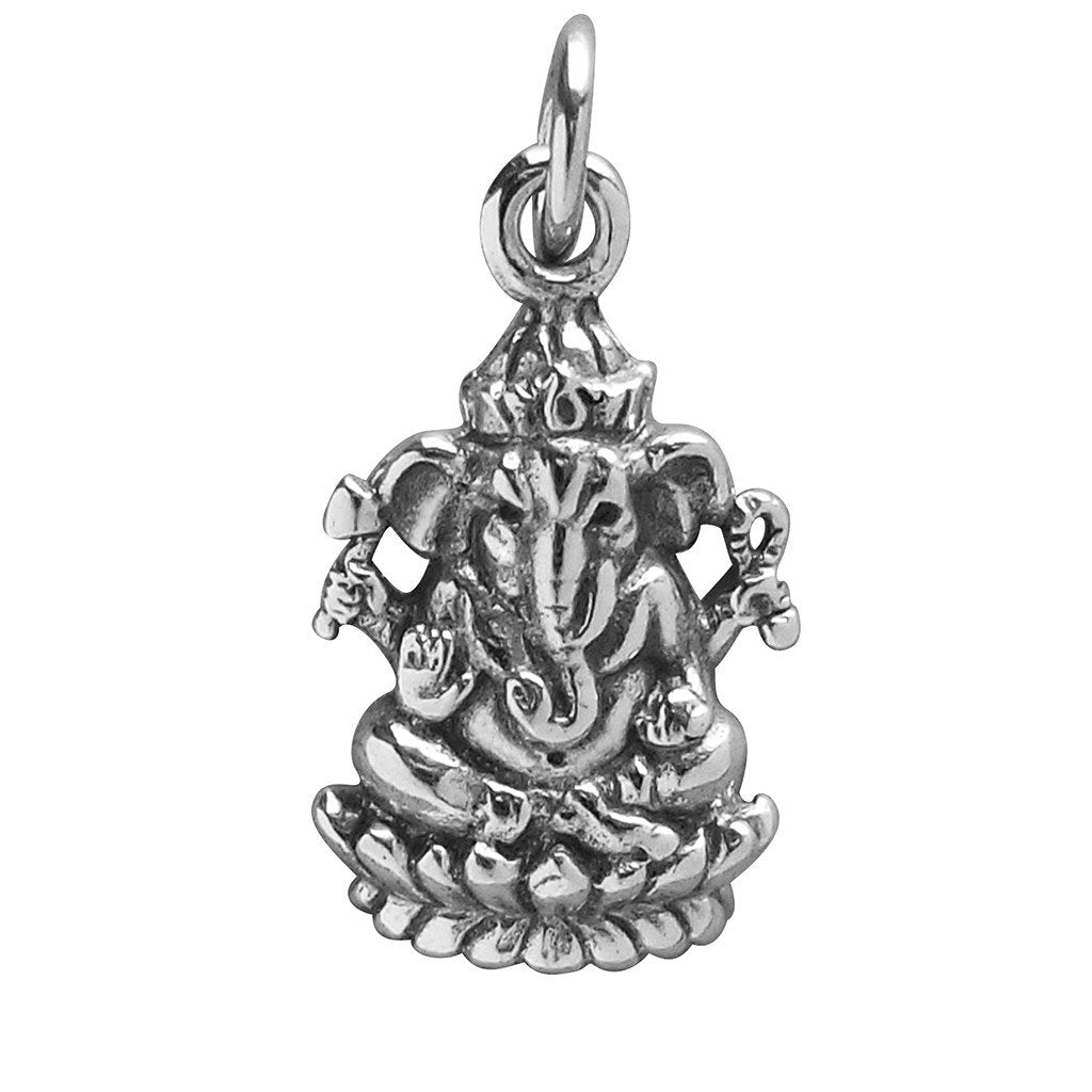 Sterling silver Ganesh charm on a white background