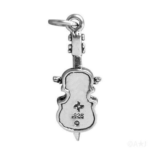 back of silver cello charm on a white background