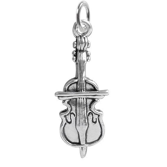 silver cello charm on a white background