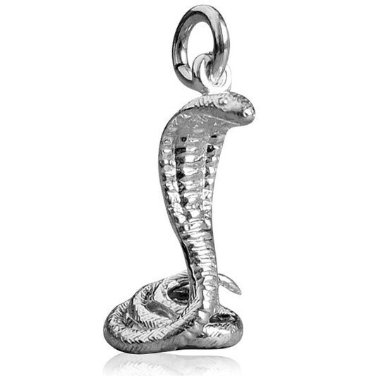 Sterling silver cobra snake charm on white background