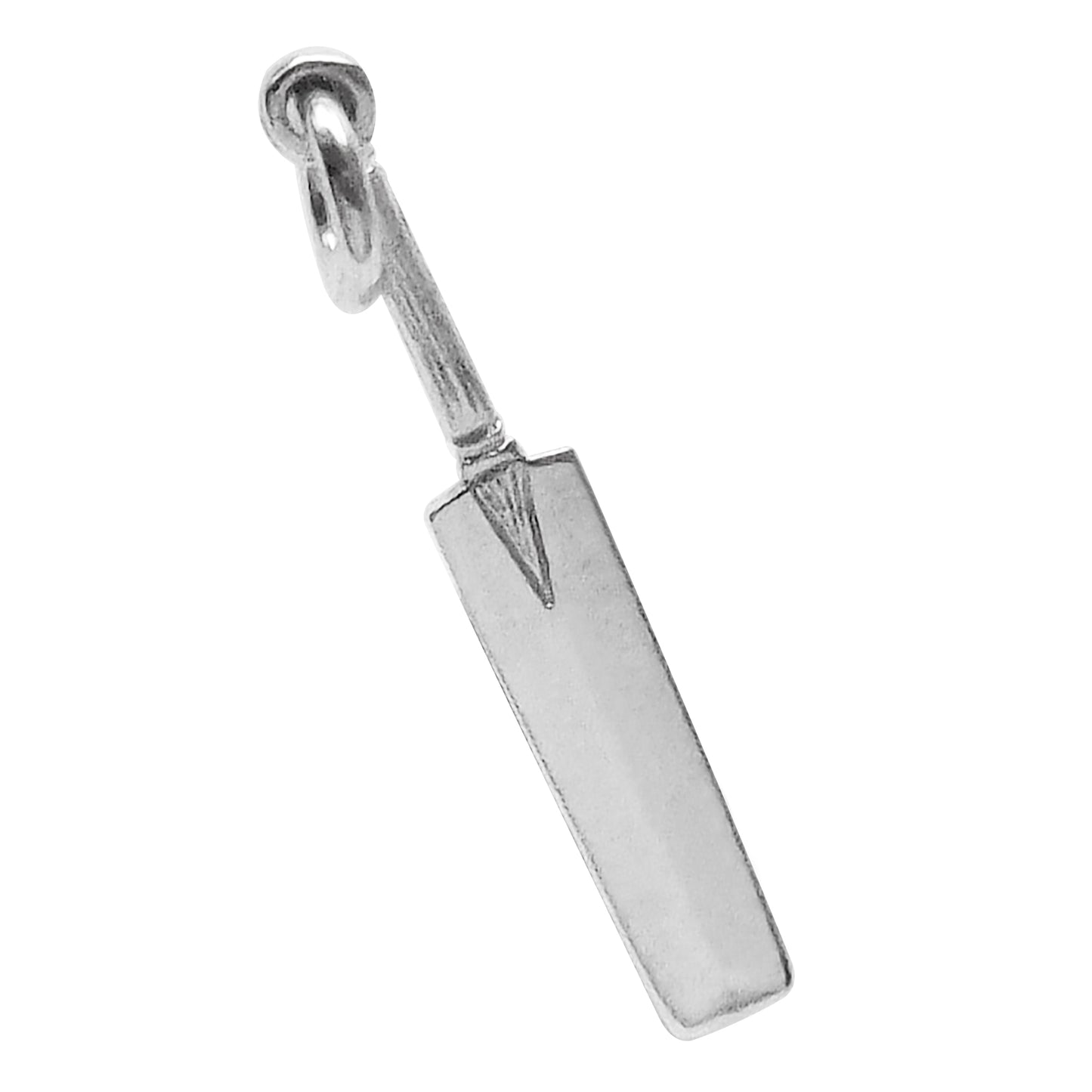 Sterling silver cricket bat charm on a white background