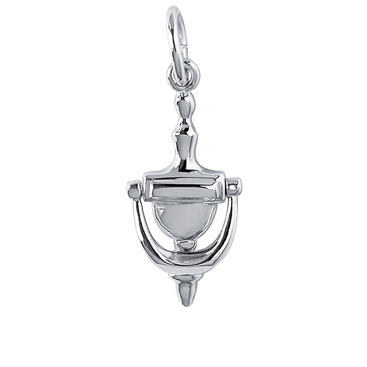 Sterling silver door knocker charm on a white background