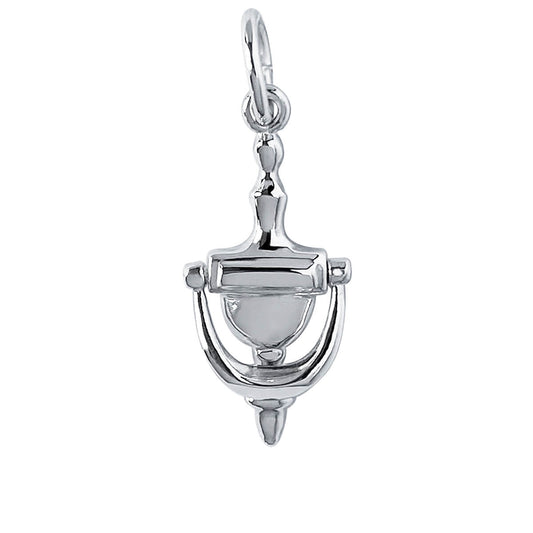Sterling silver door knocker charm on a white background