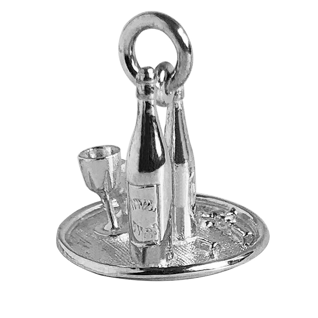Sterling silver drinks tray charm on a white background