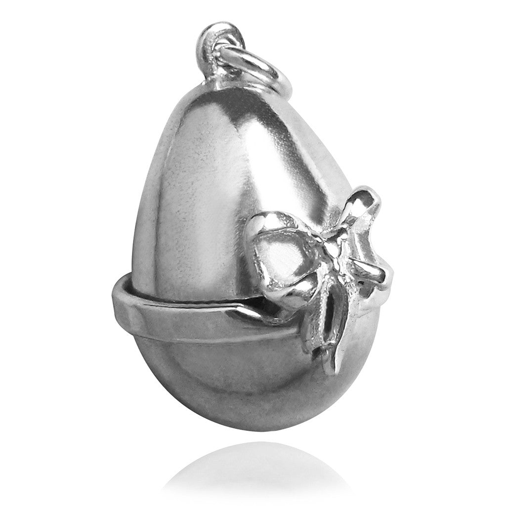 Sterling silver Easter egg charm on a white background