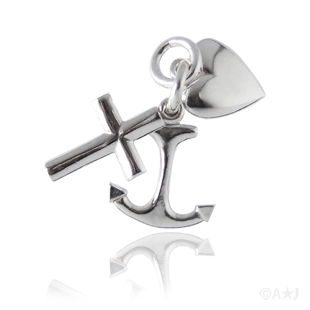 Sterling silver faith hope charity charm on a white background