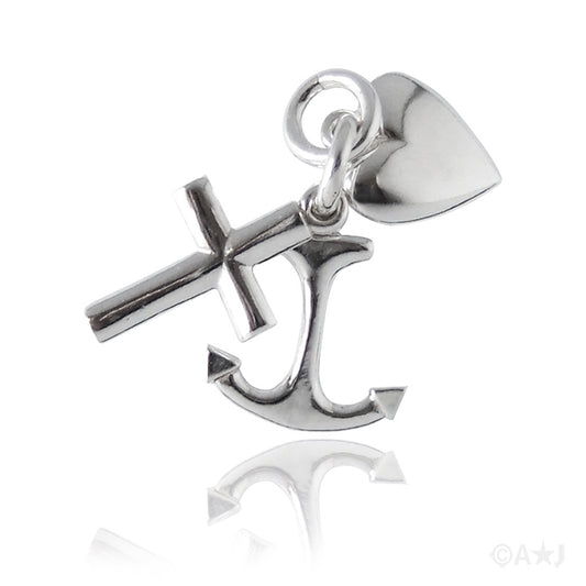 Sterling silver faith hope charity charm on a white background