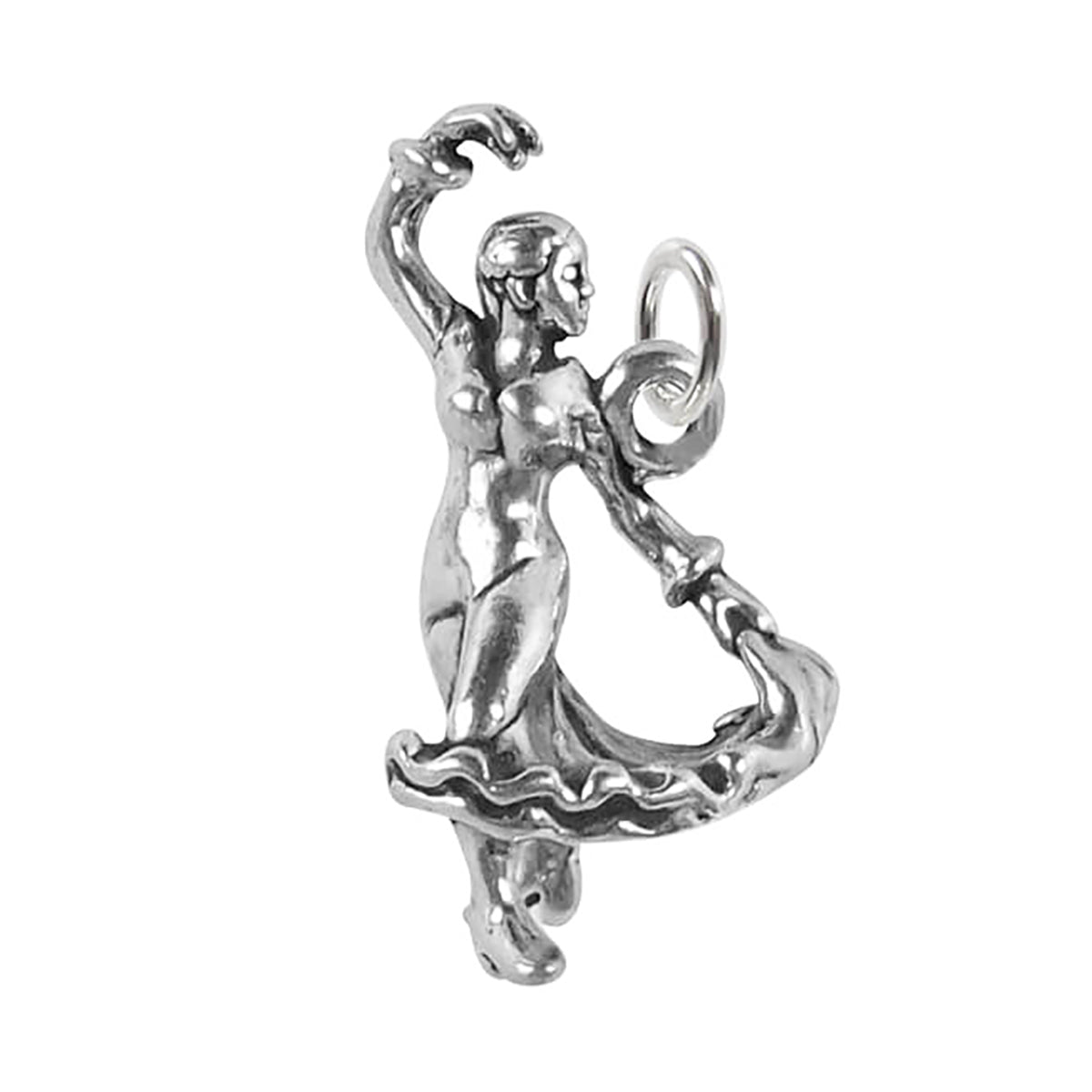 Sterling silver flamenco dancer charm on a white background