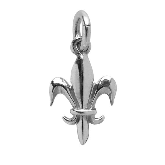 Sterling silver Fleur de lis charm on a white background