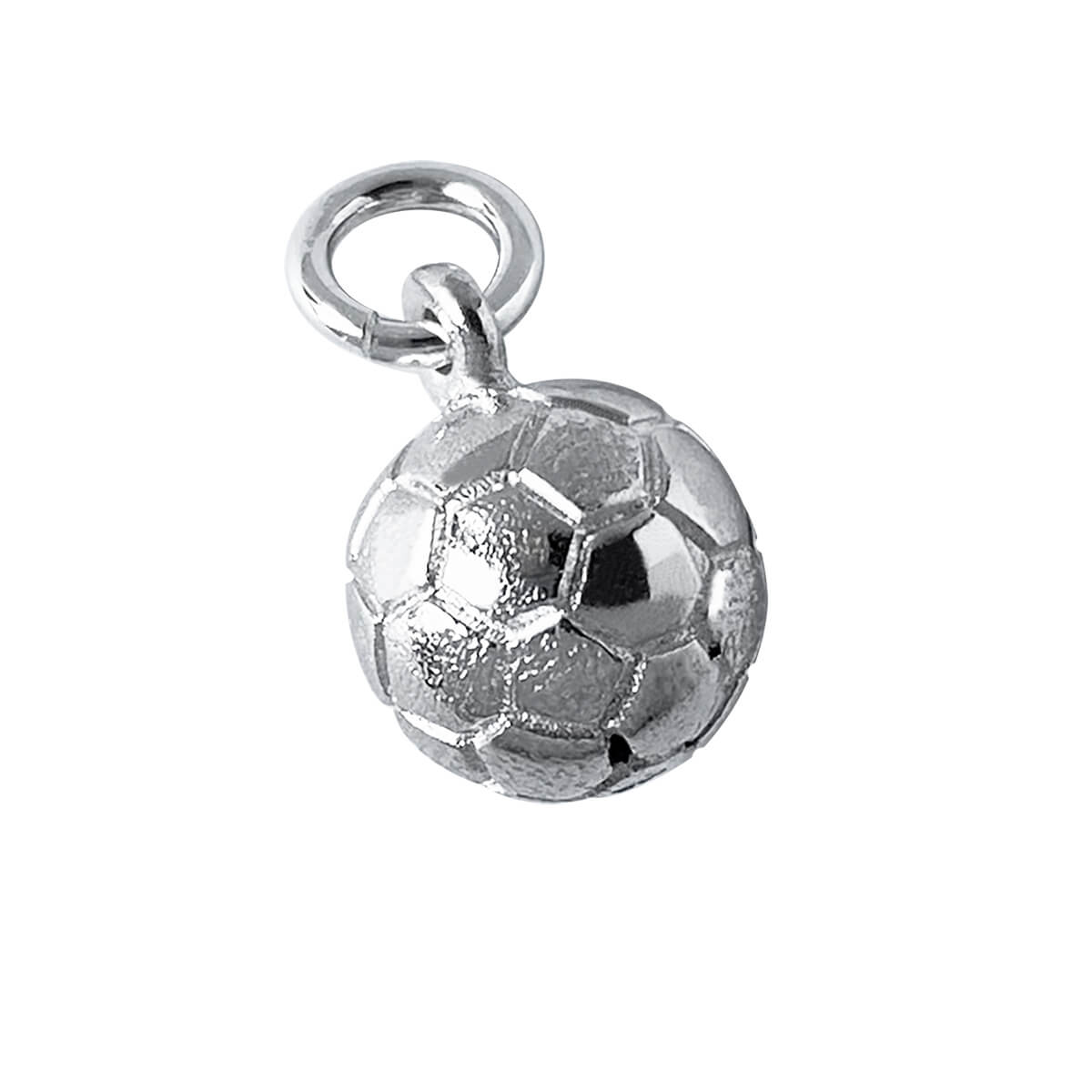 Sterling silver football charm on a white background