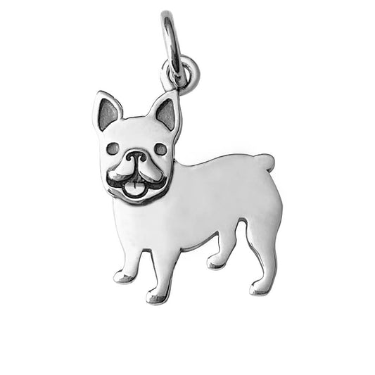 Sterling silver French bulldog charm on a white background