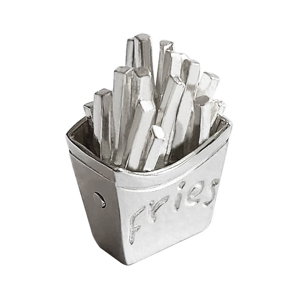 Sterling silver French fries charm on a white background