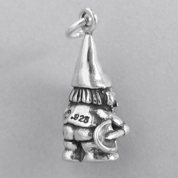Sterling silver garden gnome charm on a grey background